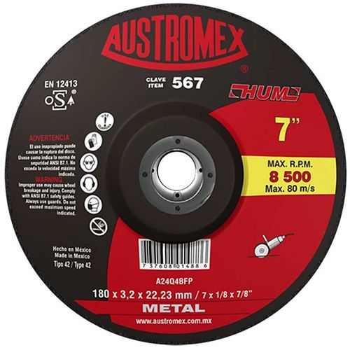 Disco Con Centro Deprimido Para Corte De Metal 7 " X 1/8 " X 7/8 " Austromex (567)