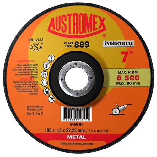 Disco Con Centro Deprimido Para Corte De Metal 7 " X 1/16 " X 7/8 " Austromex (889).