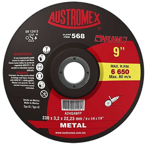 Disco Con Centro Deprimido Para Corte De Metal 9" X 1/8" X 7/8" Austromex Hum (568)