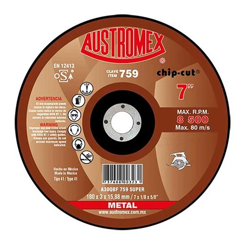 Disco De Corte De Metal 7 " X 1/8 " X 5/8 " Austromex (759).