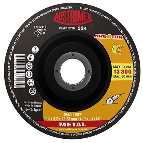 Disco Para Corte De Metal Con Centro Deprimido 4-1/2 " X 1/8 " X 7/8 " Austromex (524).